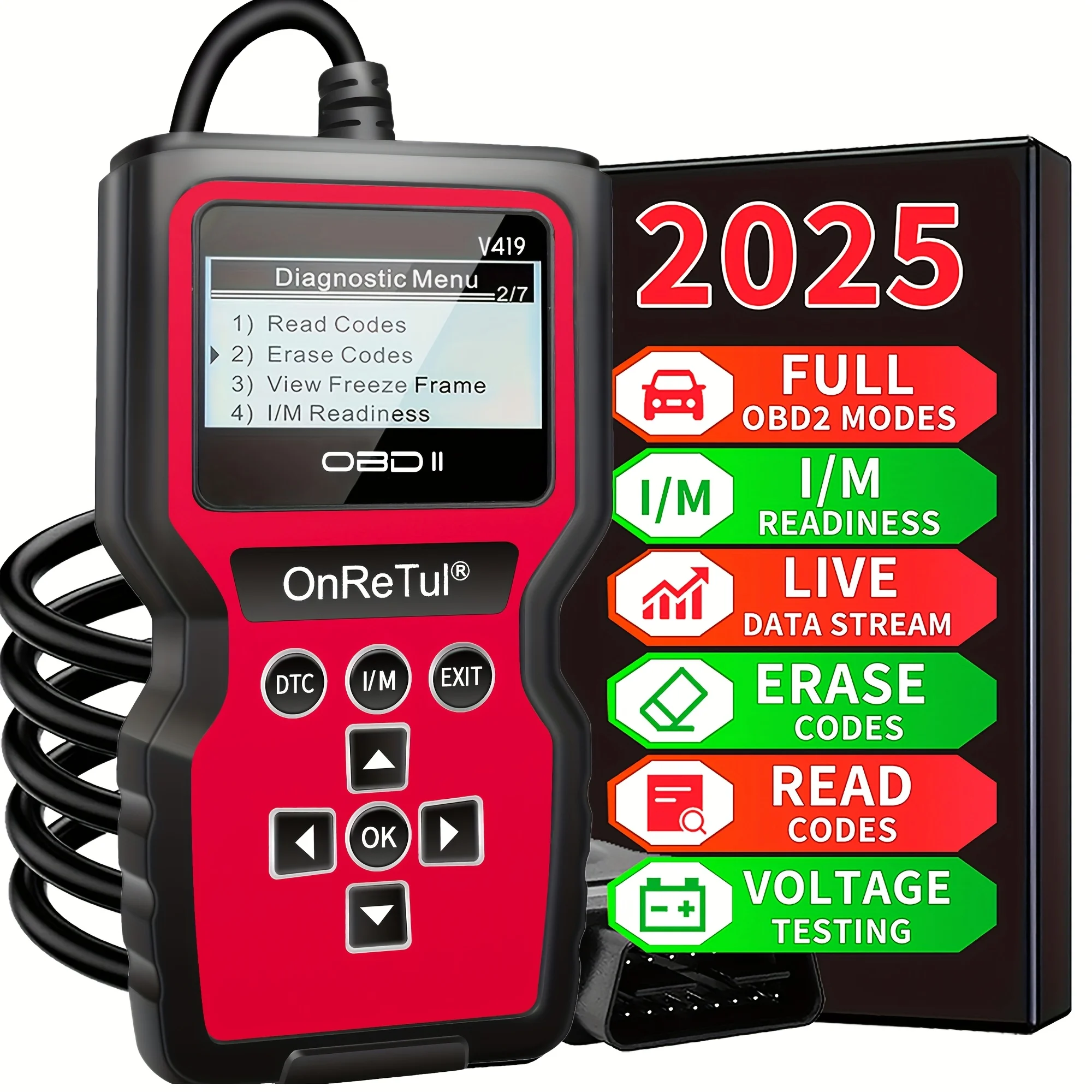 Professional Obd2 Diagnostic Scan Tool - Fault Code Reader for All Vehicles, Capable of Checking Engine Fault Lights, Reading/Clearing Fault Codes, and Performing Voltage Testing |   No Batteries Required, User-Friendly Interface, Handheld Device, Durable Construction, Car Diagnostic Equipment, Car Enthusiasts, Car Owners