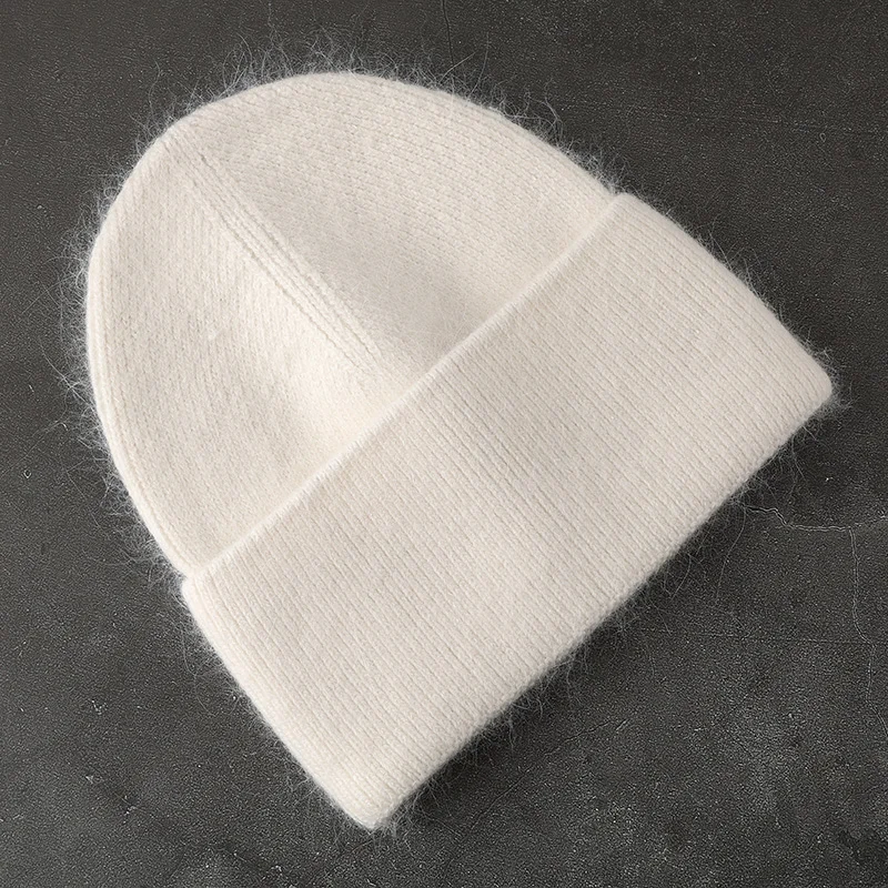 2024 Angora-Wintermütze für Damen, Kaninchenfell, flauschig, gestrickt, Mütze, Mütze, weiblich, weich, warm, SKI, Skullies, Mützen – Detail 8