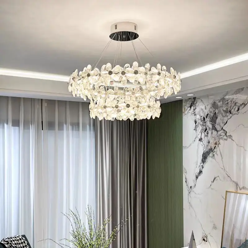 2024New Bedroom Chandelier Cream Style Cozy and Romantic Petal Master Bedroom Lamp High Sense Living Room Chandelier Crystal Lam