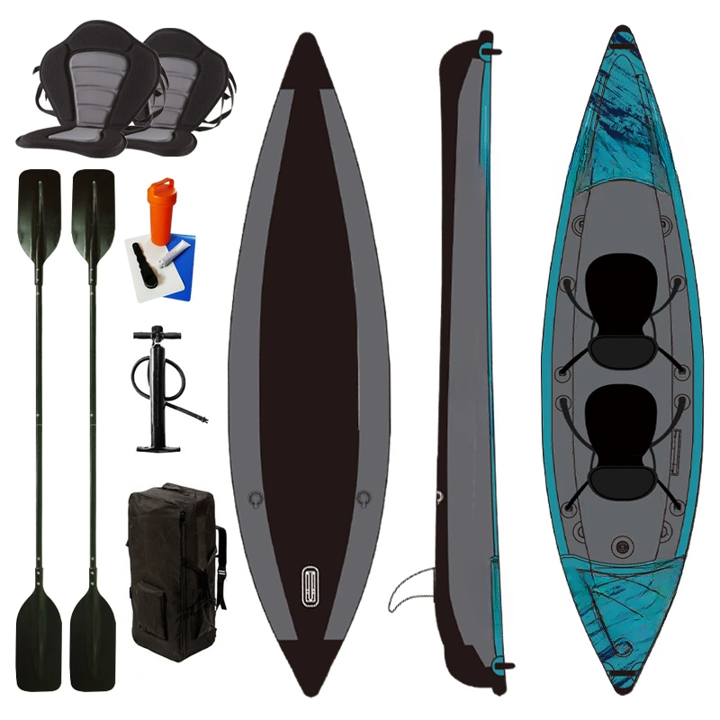 

Надувной каяк Entroffy для 2 человек, 14 футов, с двойными сиденьями, стильный и прочный надувной катер.