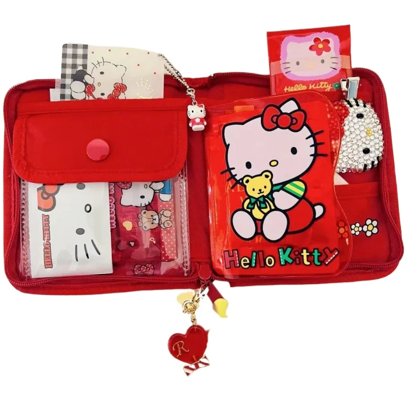 Borsa per carte Hello Kitty con fiore rosso vintage Fascino giapponese Estetico geometrico Portafoglio Hello Kitty Regalo di compleanno Decorazione per ragazza carina