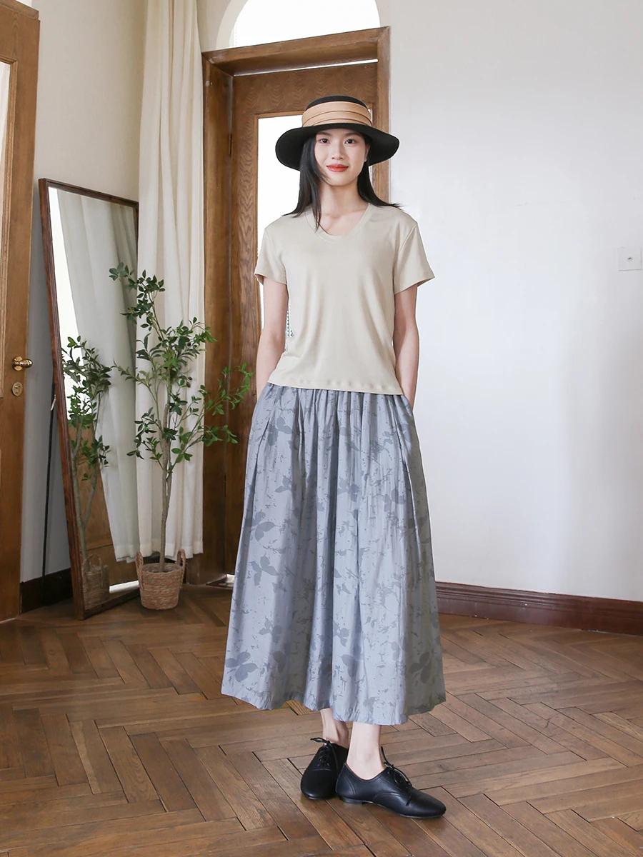 

Zan Original Summer New Silk Cotton A-Line Skirt Hip Conceal Pear ape Elastic Waist Art Long Skirt Women's Faion Premium
