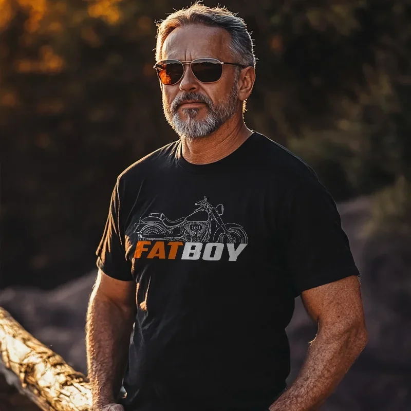 

Men summer T Shirt Casual FLSTF & FLSTFI Fat Boy 1990-2017 T-shirt Motorcycle Graphic Summer Short Sleeves