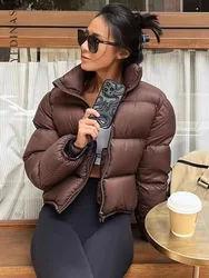 Yedinas-Parkas Courtes à Col Roulé pour Femme, Veste Rembourrée en Coton Chaud, Manteau Chic, Streetwear, Automne, Hiver, 2023