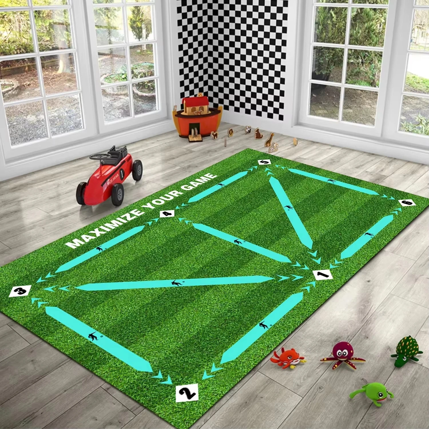 Kids' Racing Track Play Mat, Artificial Grass Non-Slip Rug, Soft Children's Bedroom Carpet, Entryway Decor, Home Decoration