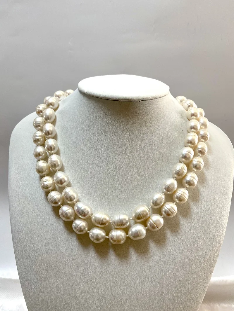 

2023 New Arrival White Pearl Necklace for Women 11x13mm Double-strands Nearly Round Pearl Necklaces 925 Sterling Silver