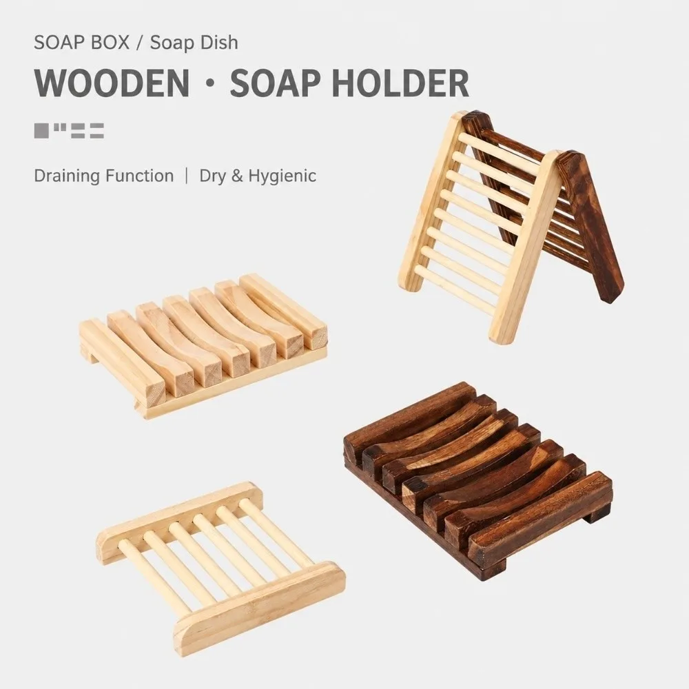 Natural Hollow Slat Wood Soap Dish Quick Drain Raised Base Soap Holder Two Style Frame Soap Tray Home Wash Basin