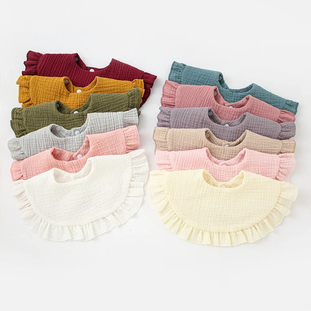 2PCS Newborn Baby Baby Stuff Items Gauze Bib 4 Layer Pure Cotton 360 Degree Round Solid Color Baby Apron for Children Gifts