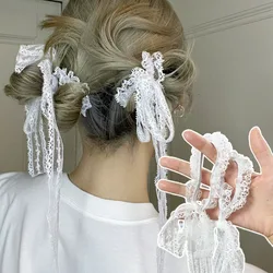 1/4 pz nastro pizzo fiocco corda per capelli ragazze pizzo francese stile balletto dolce coda di cavallo titolare Scrunchies per capelli elastico anello per capelli copricapo