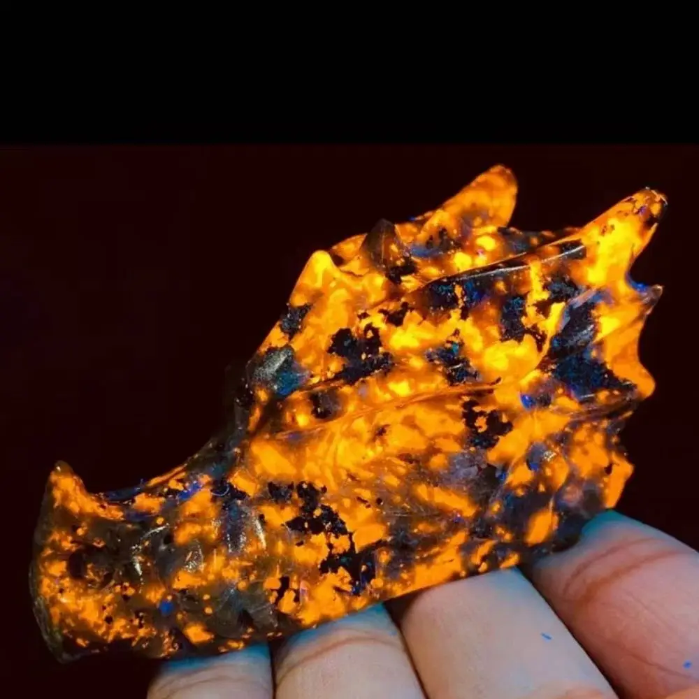 

Natural Yooperlite Dragon Head Carvings Hand Carved Crystal Dragon Skulls Chakra Reiki Healing Home Decoration