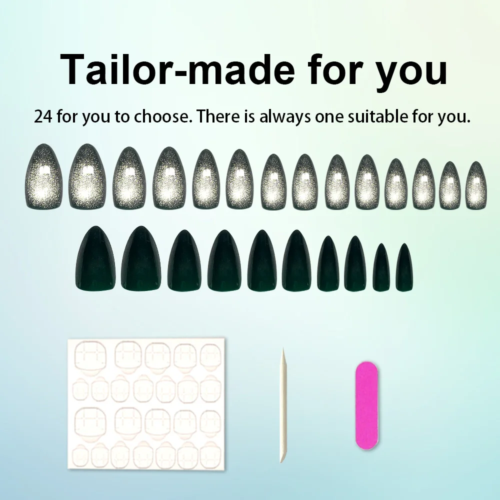 Juego de 96 uñas a presión Glam Cat Eye, punta francesa, reutilizable, fácil de aplicar para ocasiones especiales diarias, perfecto para mujeres y niñas