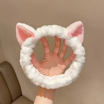 Coral Fleece Facial Spa Headband with Cat Ears - Comfortable and Soft Skin Care Headband for Face Wash and Makeup