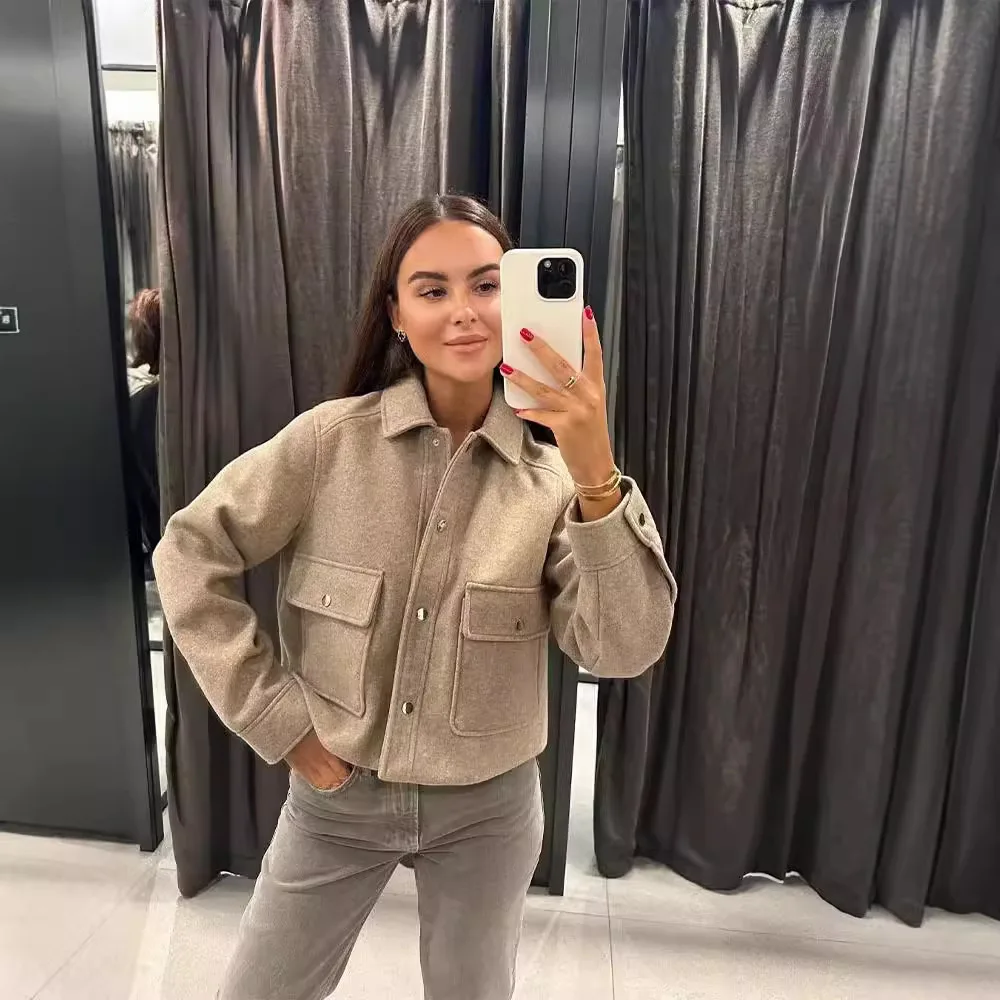Jaqueta de botão bolsos frontais sólidos feminino, manga comprida, Casaco elegante, Casacos casuais, Moda, Outono, 2024