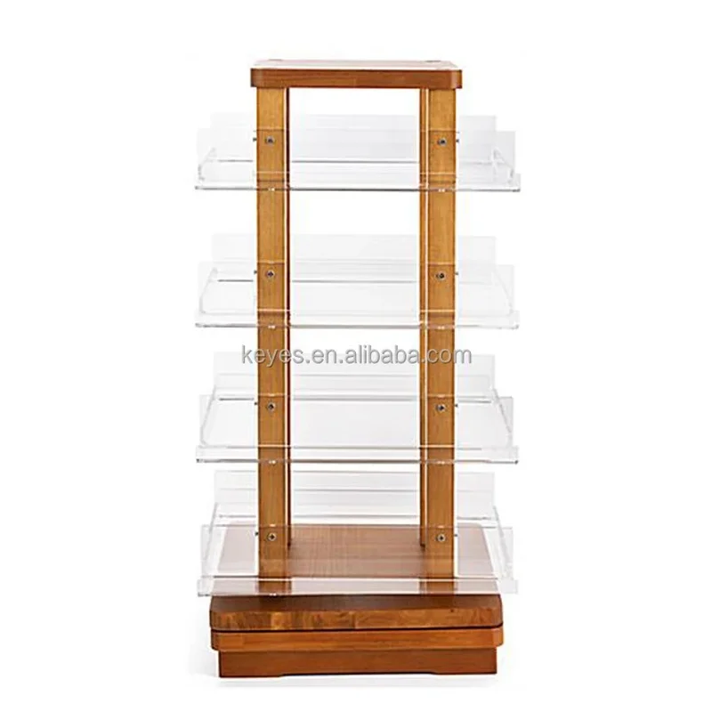 custom.Modern Retail Flower Display Stand 4-Side Pegboard Disassemble Card Rotating Display Rack Postcard Acrylic Wooden R