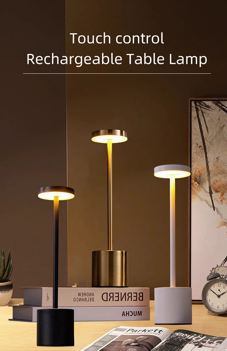 Portable LED Wireless Touch Desk Lamp Rechargeable Table Light 3 Colors Dimmable Bedside Creative Ambient Lamp for Room Decor