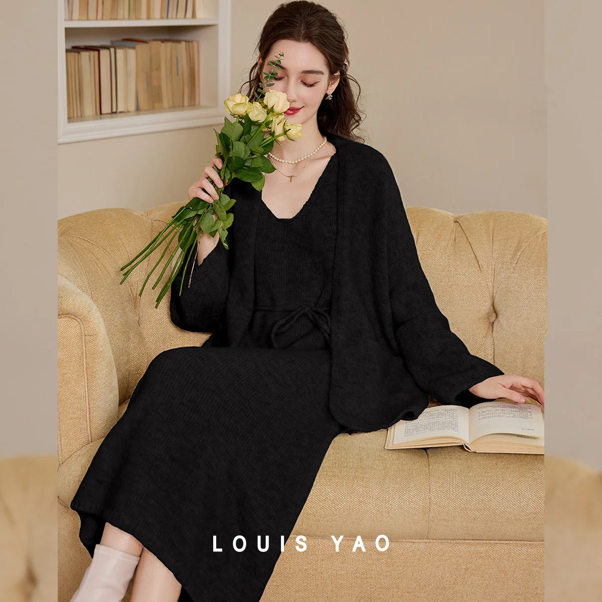 

LOUIS YAO Wool-Blend Lazy Vibe Women's Set 2025 Autumn/Winter Knitted Two Piece Set Solid-Color Outerwear and Dress Chic Wear