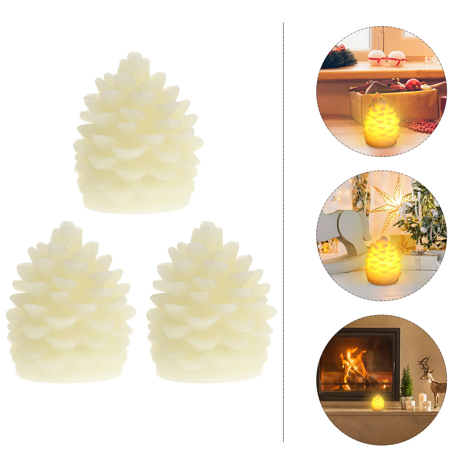 

3Pcs LED Pine Cone Lights Artistic Flameless Candles No Decorative Lamps for Valentine's Day and Holidays