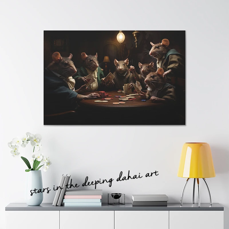 Funny Rats Playing Poker on The Table Casino Humorous Animal Art Poster Canvas Painting Wall Prints Picture for Room Home Decor