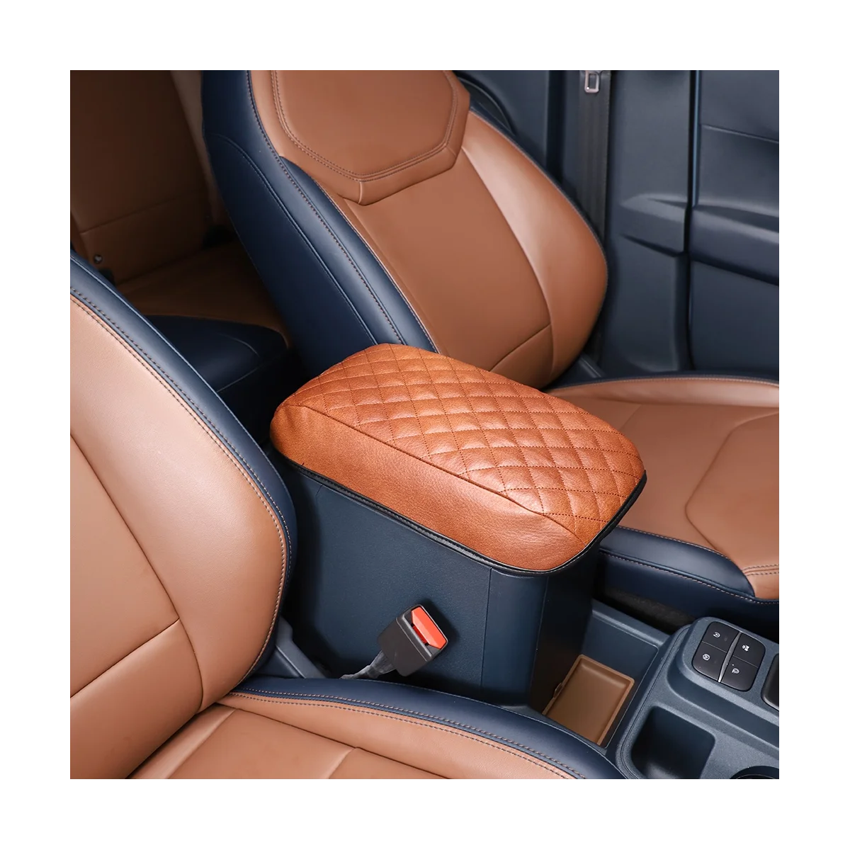 Car Stowing Tidying Armrest Box Panel Cover Accessories Check Leather Brown for Ford Maverick 2022