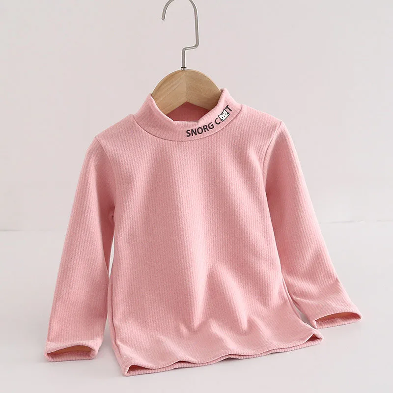 Girls Half High Collar Bottoming Shirt Children Soft Warm Top 3-8T 6 Colors Kids Cute Cat Undershirt Boys Autumn Clothes