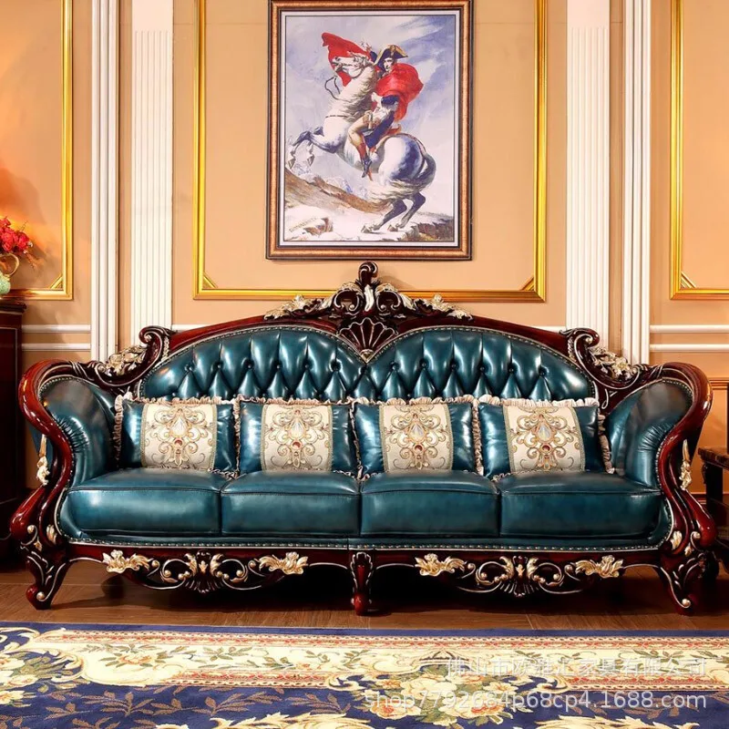 European Sofa American Red Sandalwood Gold-painted Neoclassical Solid Wood Carving Flower Luxury Atmosphere Villa Furniture Set