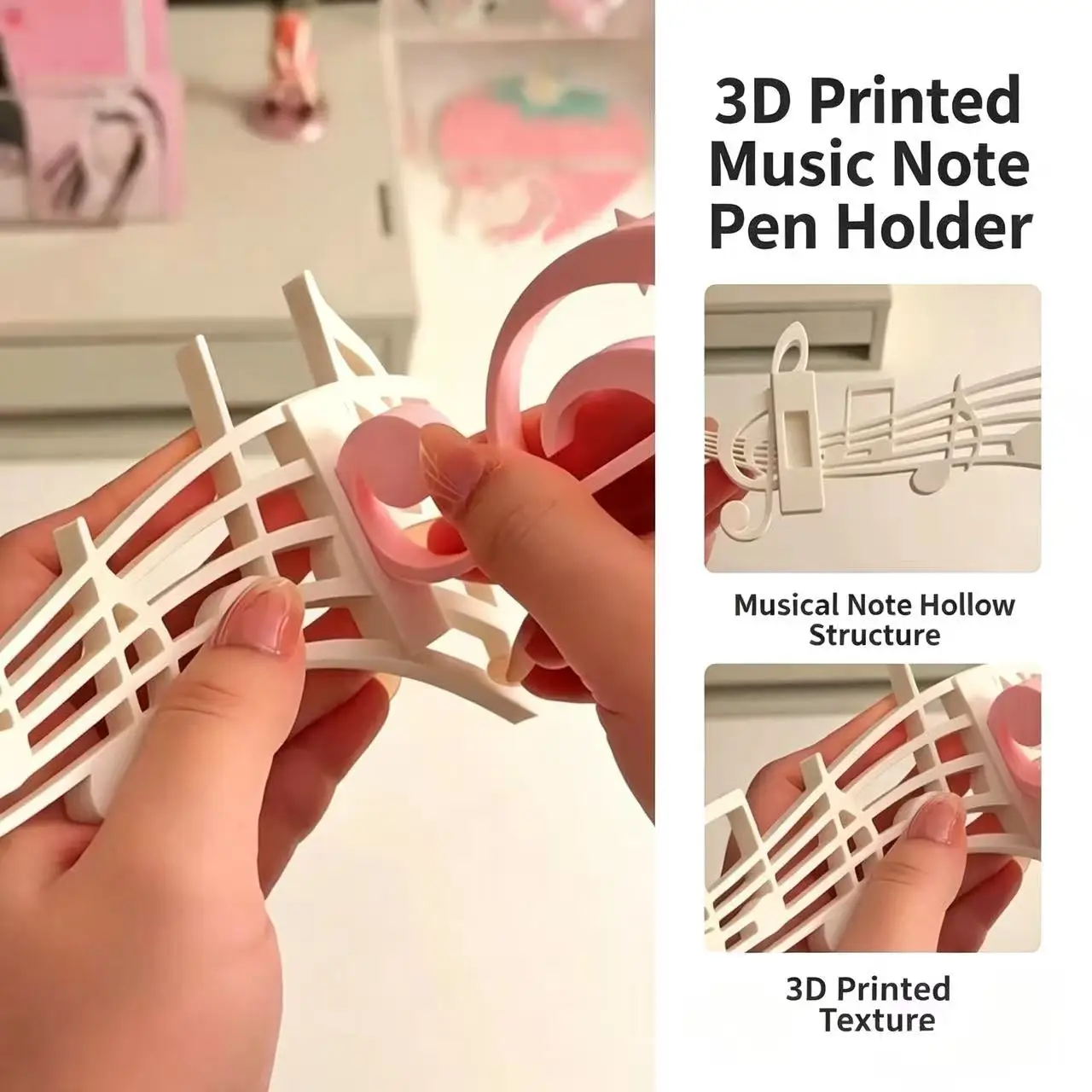 3D-gedruckter Musiknoten-Displayständer im koreanischen Stil, Ins-inspirierte Tischpostkarte, mädchenhaftes herzförmiges Dekorationsstück, niedliches Geschenk – Detail 15