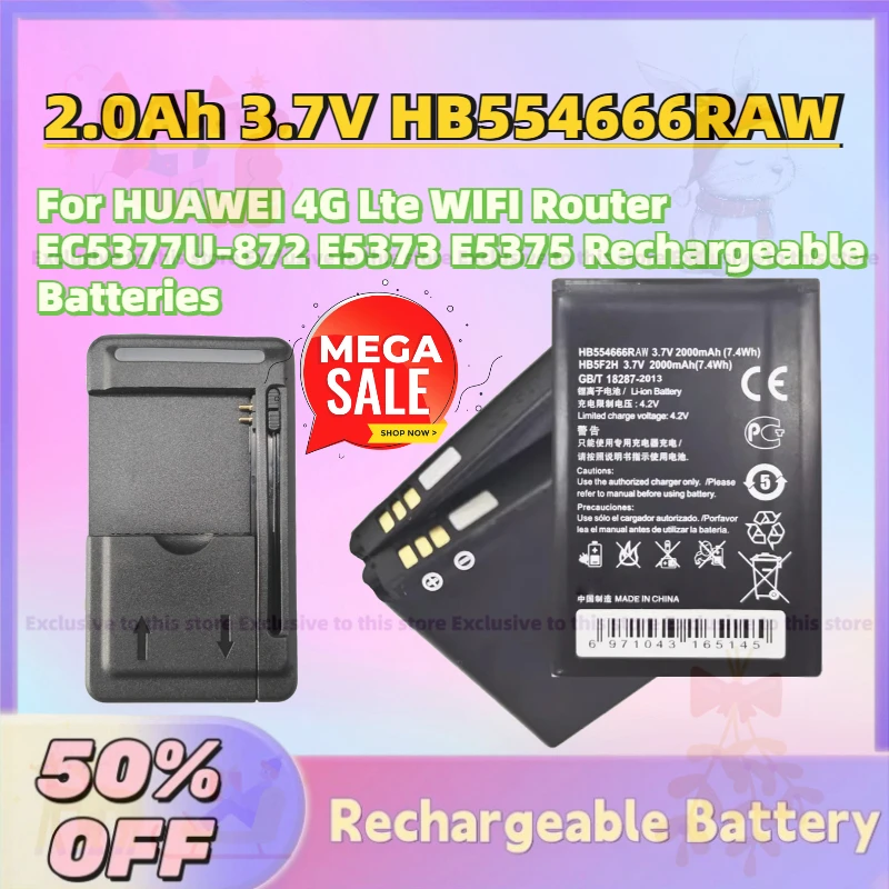

In Stock 2000mAh 3.7V HB554666RAW HB5F2H Battery for HUAWEI 4G Lte WIFI Router EC5377U-872 E5373 E5375 Rechargeable Batteries