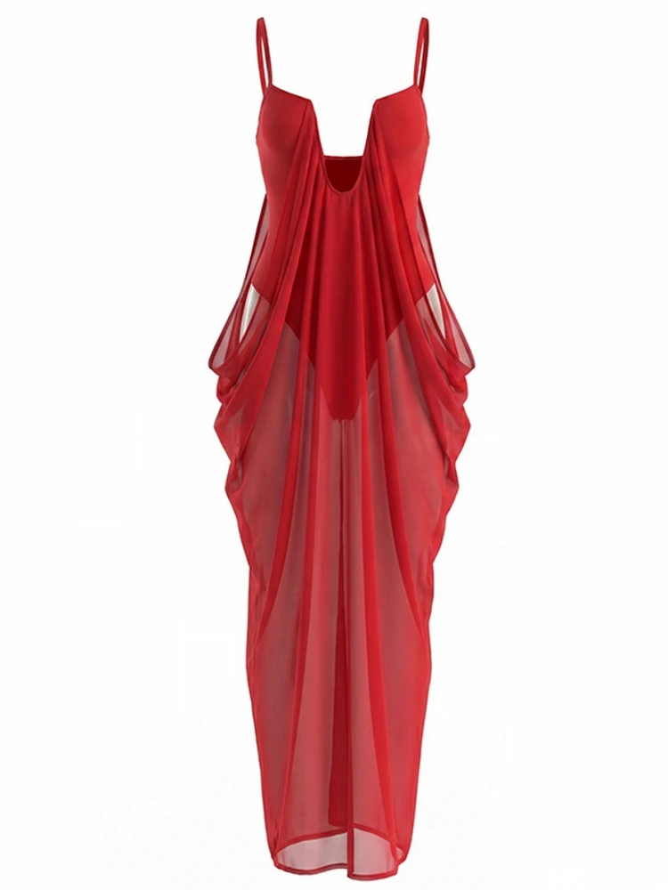Image of Sommer-Strandkleider für Damen, Trägerlose Badeanzug-Überzüge, Neuer Strandurlaub Langer Maxikleid-Überwurf