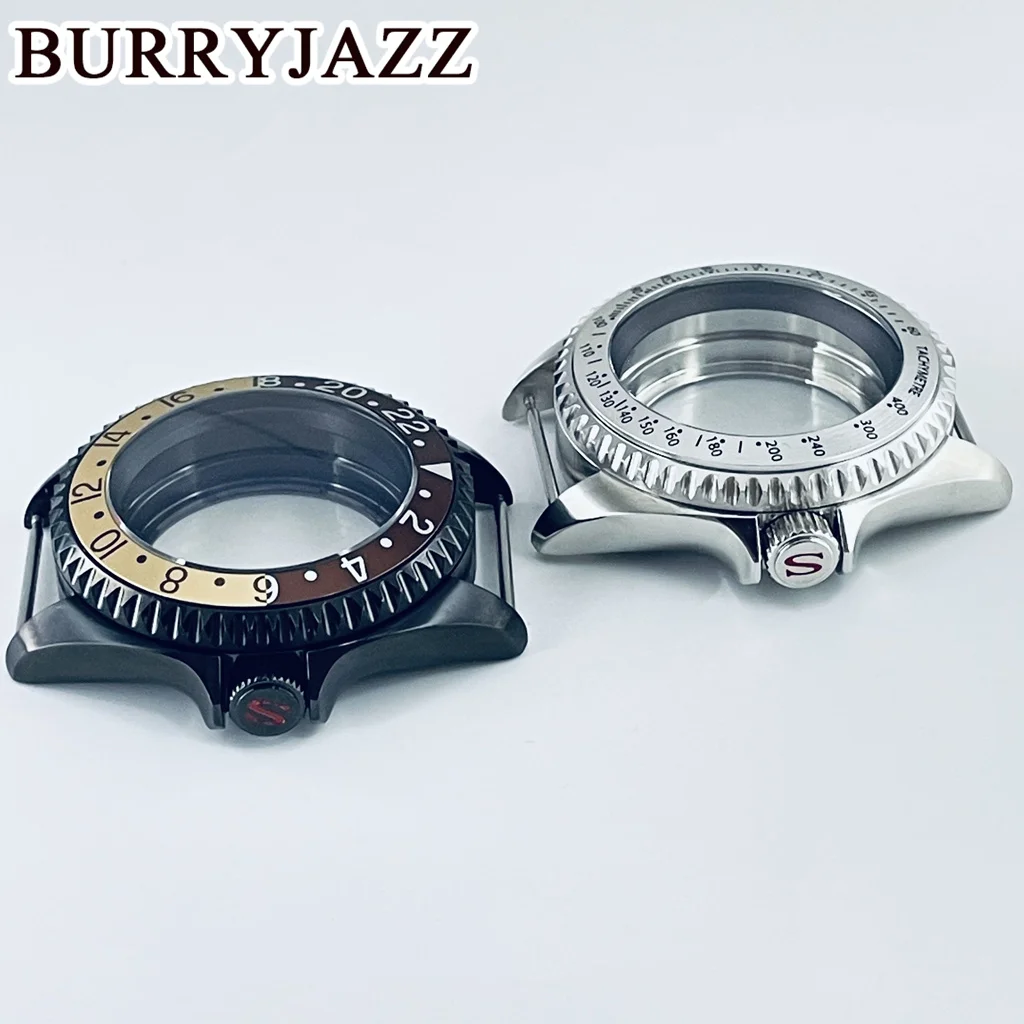 Buryjazz 42mm nh34 nh35 nh36 nh38 caixa de relógio mecânico retro moldura caixa aço inoxidável à prova dwaterproof água safira cristal