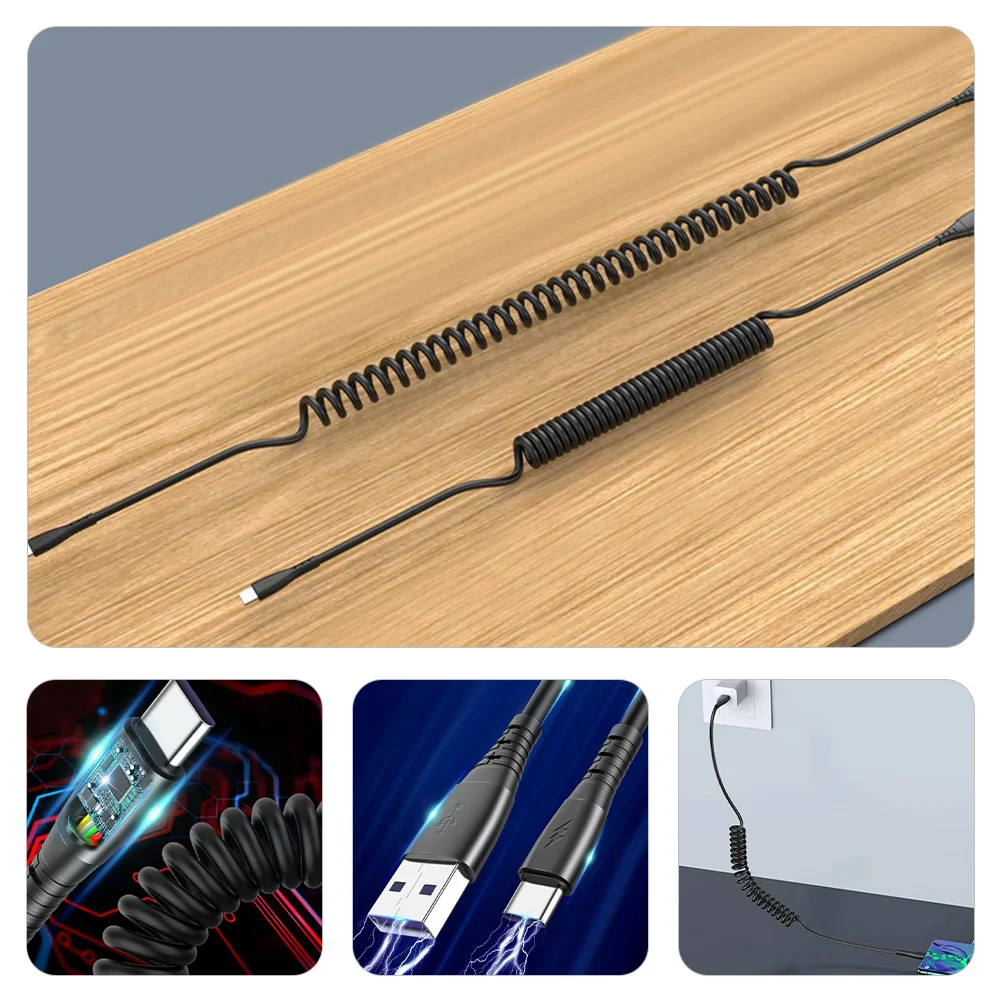 

2Pcs USB Type-C Charging Cable Spring Anti-Tangle Design Transfer Fast Charge Durable USB-C Cord Type-C Cable