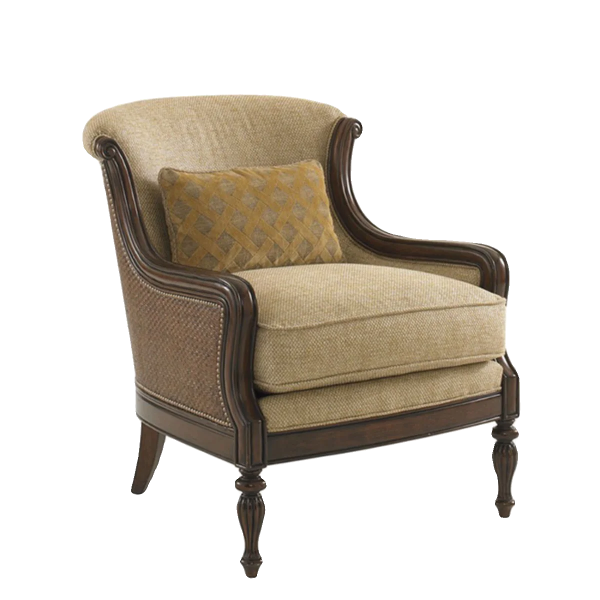 American Retro Solid Wood Single Chair Sofa Backrest Rattan Made Old Tiger Chair Villa Living Room Leisure Chair Customization