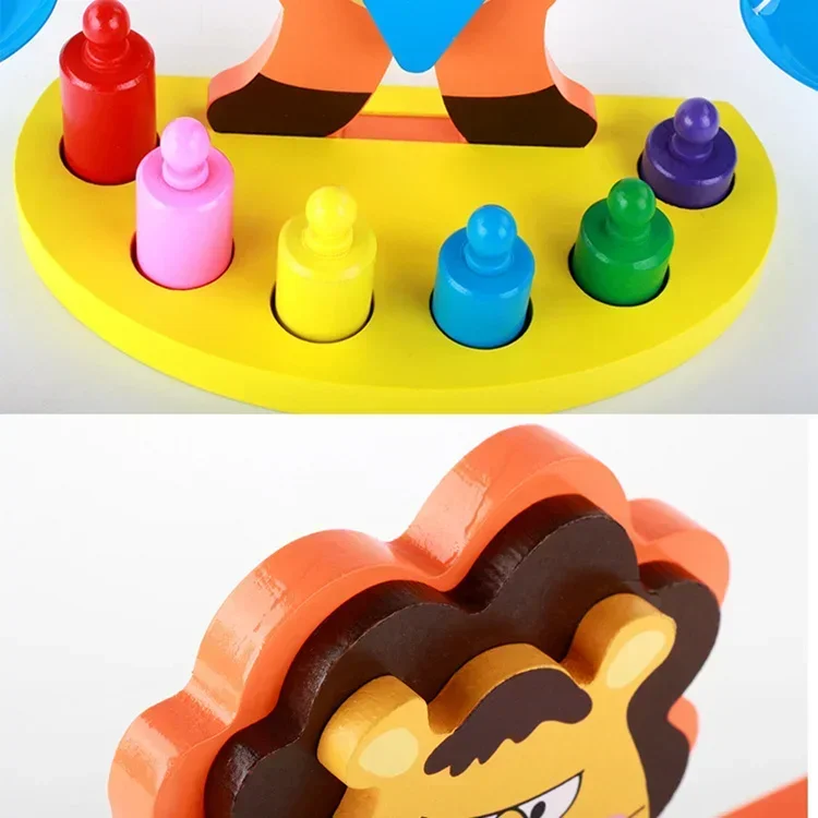 [Funny] Cartoon Wooden Lion Balance Scale Weigh Bean Libra Pendulum Early Learning Developmental Toys kids baby math toy gift