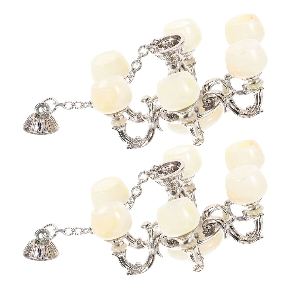 2 قطعة مصباح معلق مصغر أضواء السقف نمط خمر دمية الرجعية الديكور مصغرة اكسسوارات مصباح منزل نموذج صغير