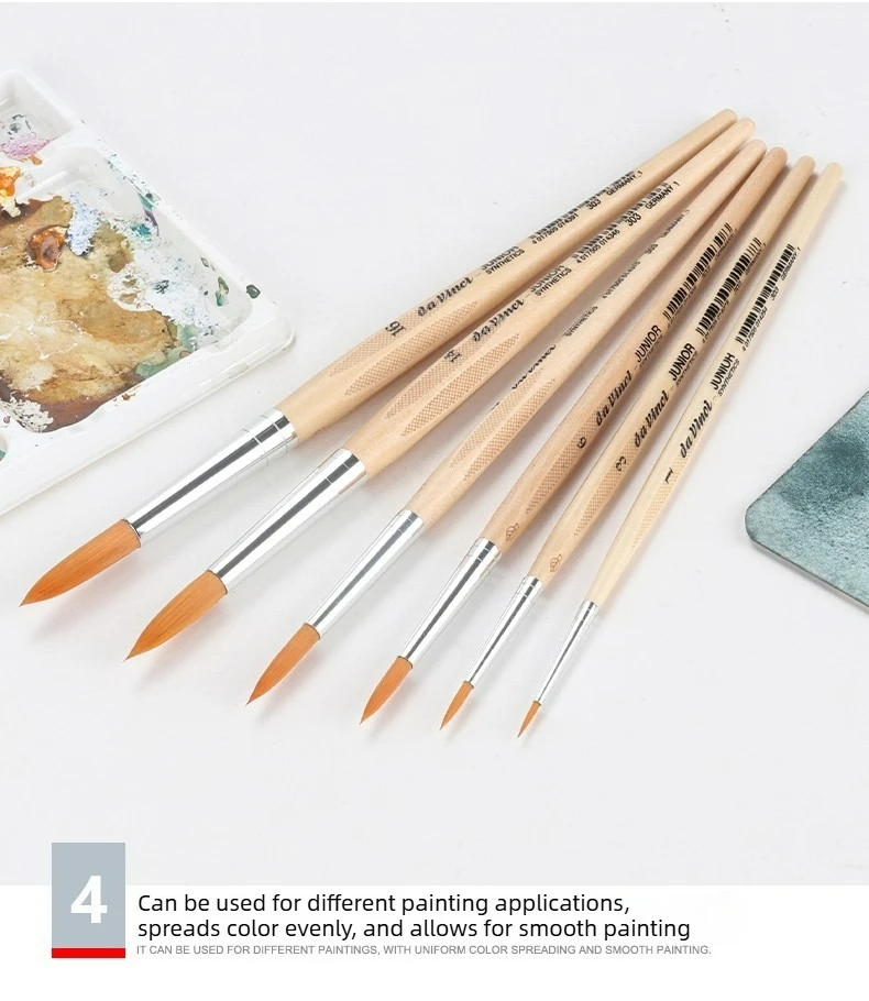 Deutscher Da Vinci Student Series 303 Junior-Pinsel, rund, elastisch, synthetisch, mit lackiertem, nicht rollendem Griff für Aquarelle – Detail 8