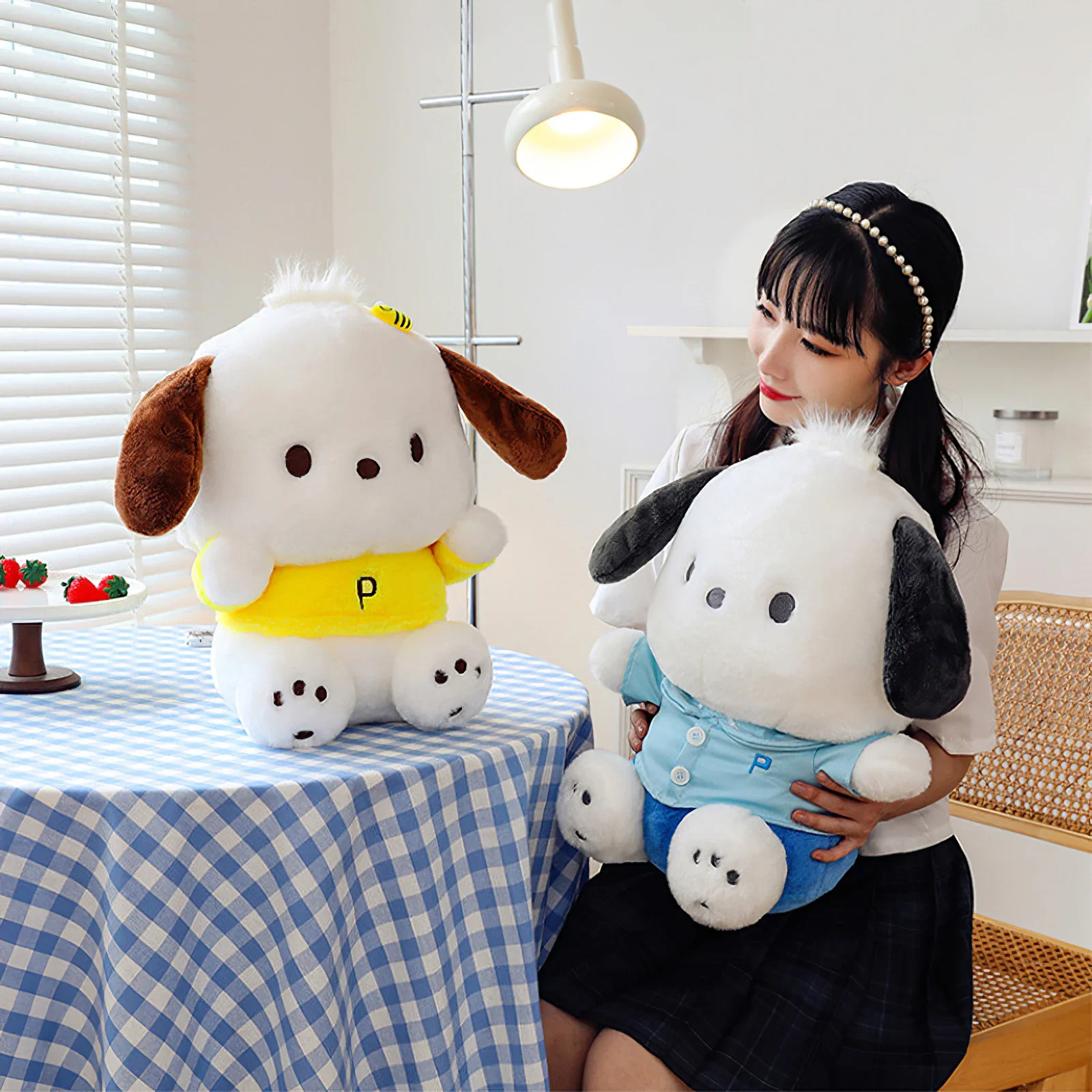 Cute Sanrio Pochacco Dog Plush Doll, Kawaii Desenhos Animados, Peluches animais, Macio Stuffed Toy, Travesseiro, Almofada do Sofá, Kids Birthday Gift