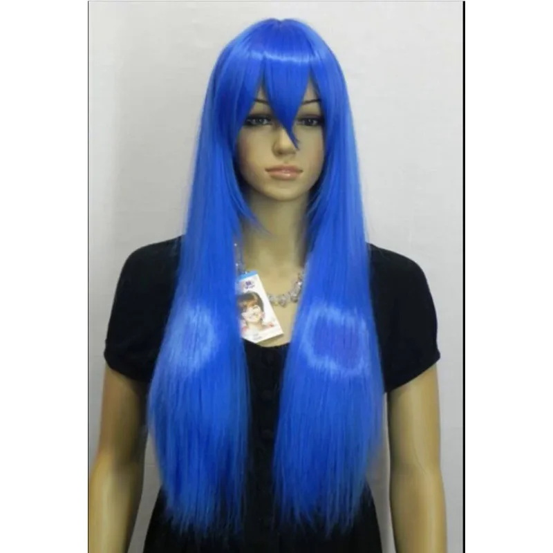 Pelucas de pelo largo y liso para mujer, cosplay de moda, azul