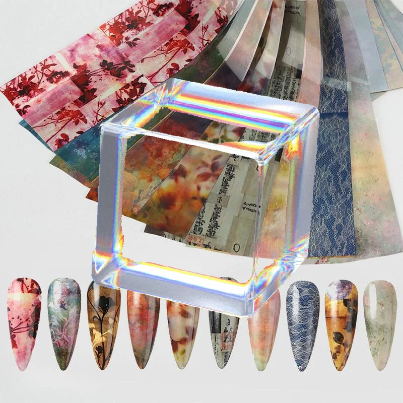 10 Sheets Feng Shui Nail Foils Transfer Paper Ink Staining Laser Nail Art Decors for Nail DIY Lovers Home Manicure Salon Use