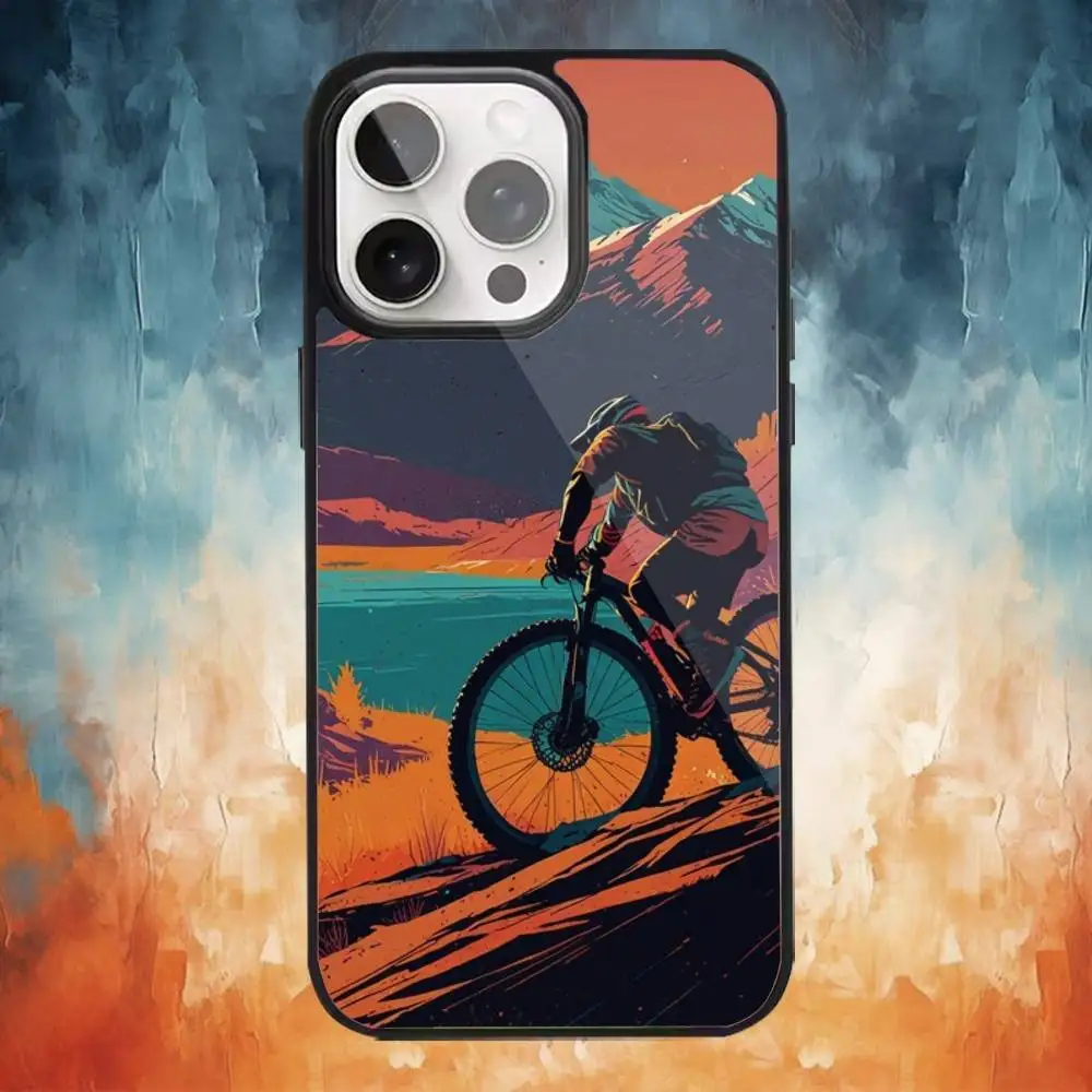 Casing Ponsel Seni Bersepeda Sepeda Gunung Untuk iPhone17,16,15,14,13,12,11 Plus,Pro Max Pengisian Daya Nirkabel Magnetik Magsafe
