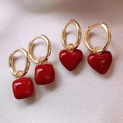 LATS New Design Red Love Heart Dangle Earrings for Women Gold Color Circle Vintage Peach Drop Earring Can Be Separated Jewelry
