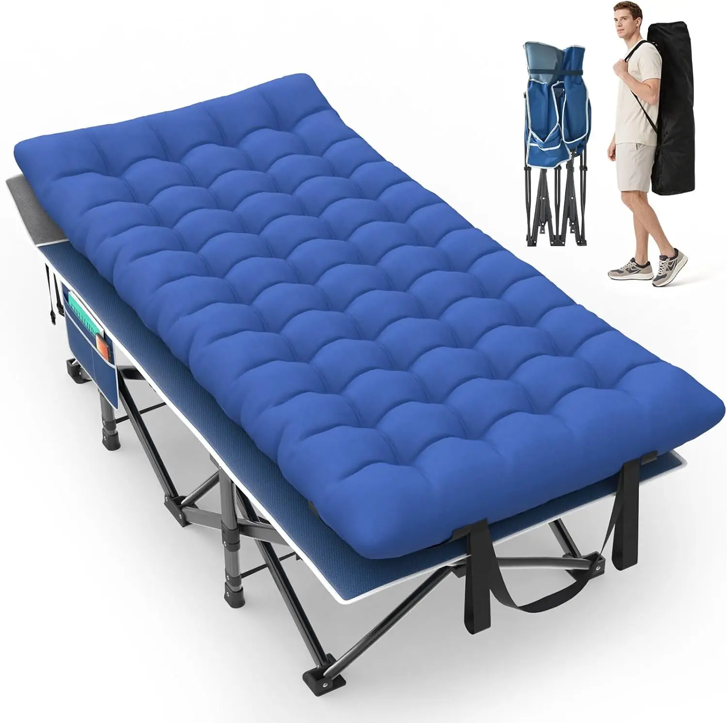 

32in XXL Folding Camping Cot for Adults, 900lbs Heavy Duty Sleeping Cot with Pillow Mattress, Portable with Carry Bag for