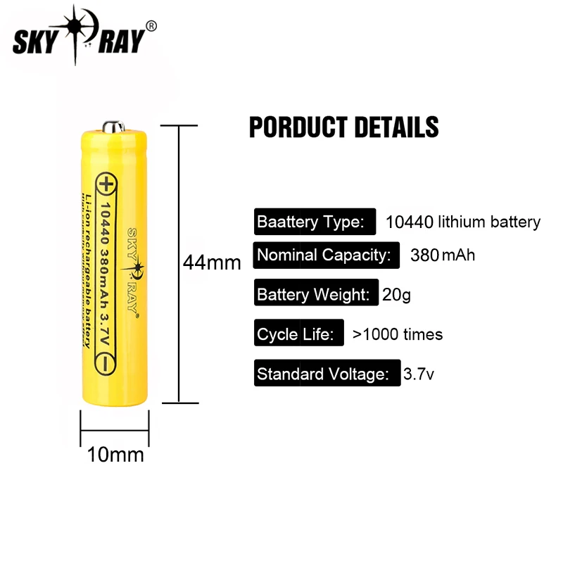 SKYRAY AAA Lithium Battery 380mAh 3.7 Volts 10440 Li-ion Rechargeable Batteries suitable for Remote Control Shaver Work Torch