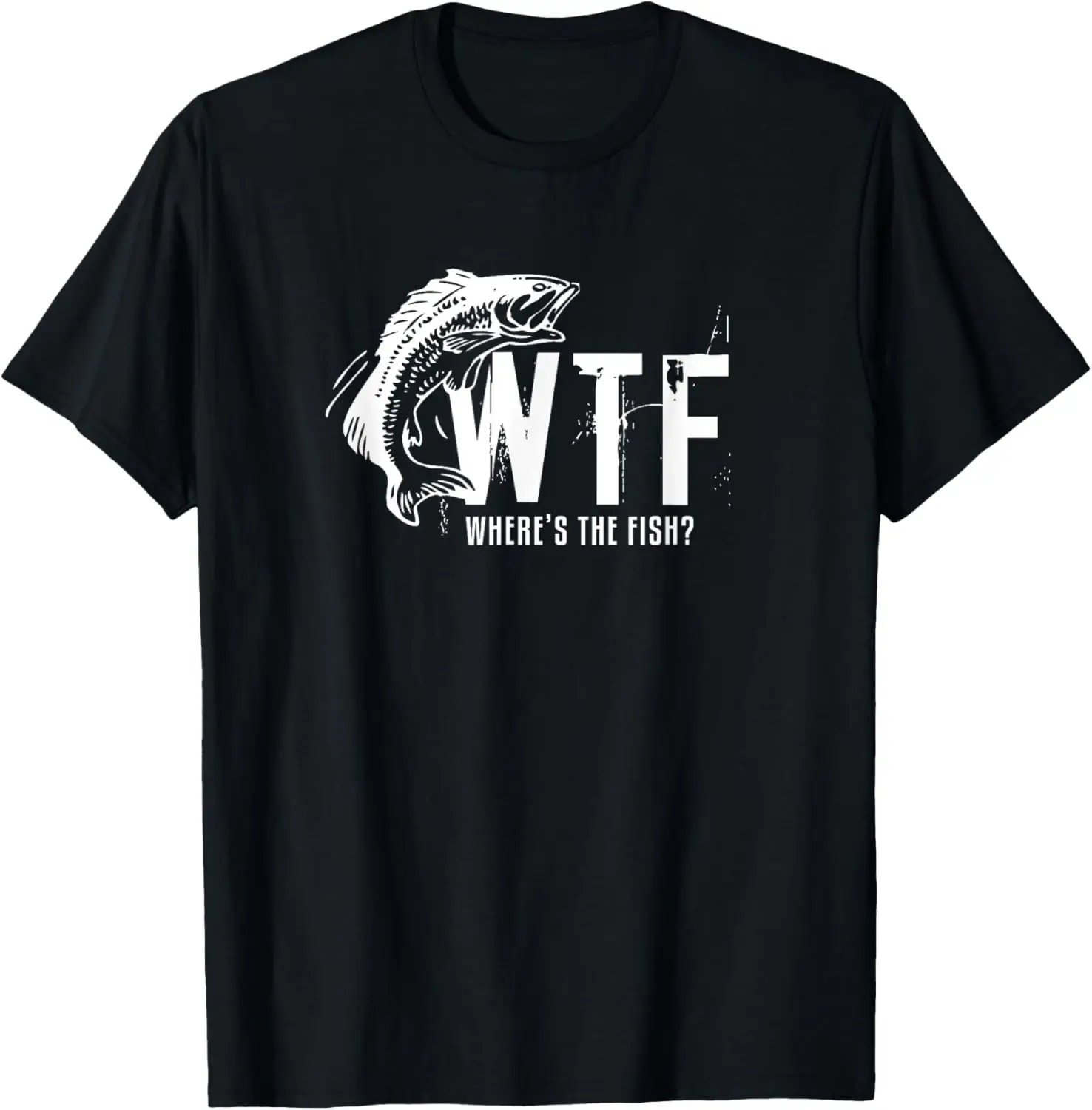 WTF Where's The Fish Men's Funny Fishing T-Shirt 100% Cotton Trendy Y2K Short-Sleeve Tee – Soft, Quick-Drying, &