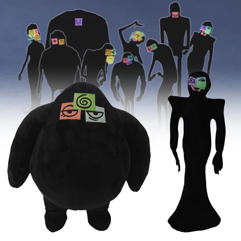 New Horror Game Doors Drone Plush Toy Black Fat Monster Figure with Colorful Patch Eyes Soft Plush Toy Collectible Gift for Fans