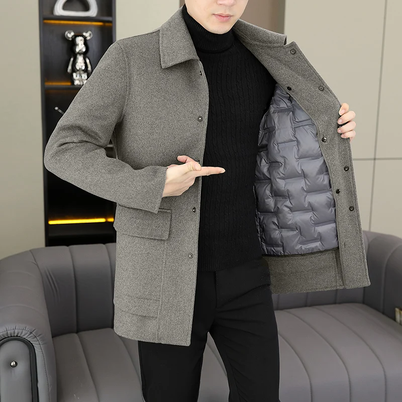 High-Quality Men's Duck Down Liner Woolen Coats 2024 Winter Casual Warm Puffer Overcoat Outwear Thicken Windbreaker Wool Jackets