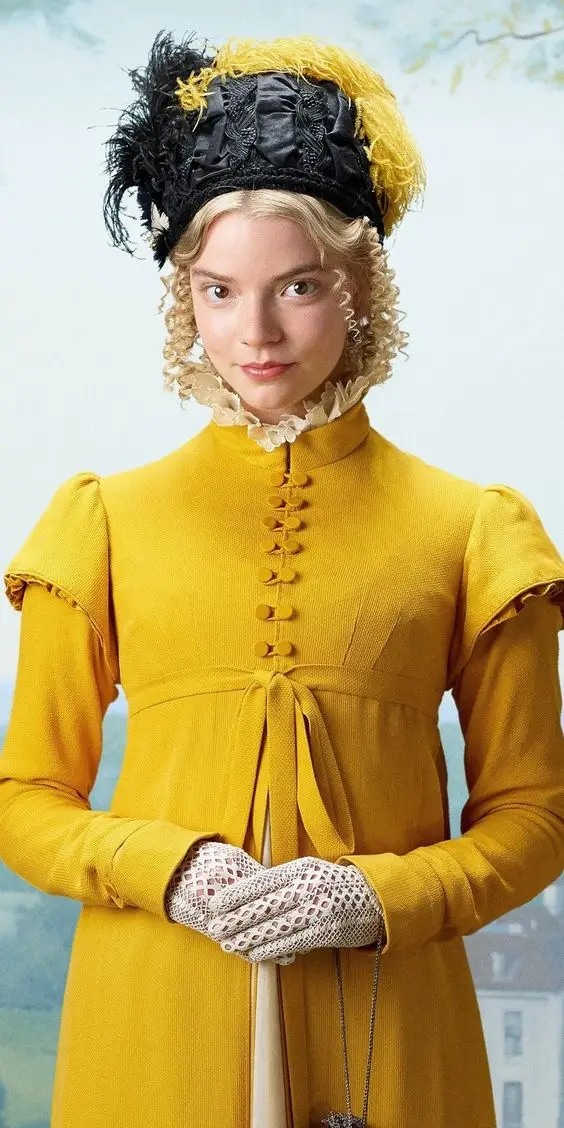 Cosplaydiy Movie Emma yellow regency dress Anya Taylor-Joy Costume Dress Jane Austen Emma vittoriano abito da passeggio a vita alta