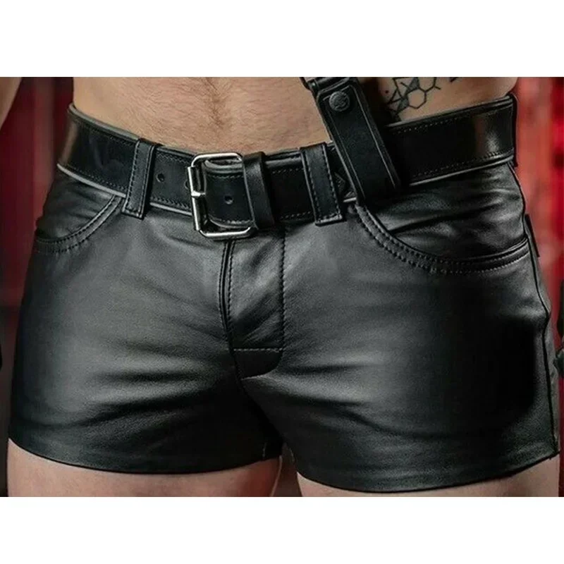 

Men Shorts Solid Color Casual Mens Short PU Leather Pants Spring Summer Men Fashion Punk Style Black Shorts for Men