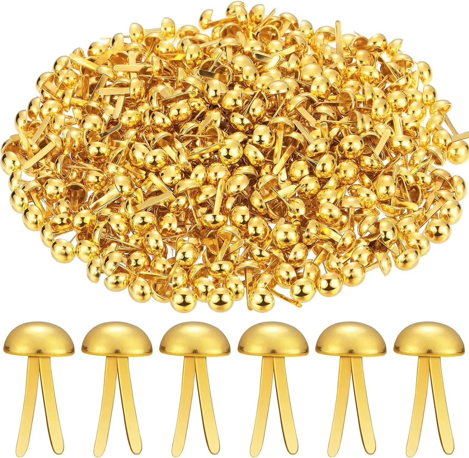

500 Pcs Brads for Paper Crafts Metal Round Brass Paper Fasteners for Craft Art Crafting School DIY Supplies(0.3 x 0.6 Inch,Golde