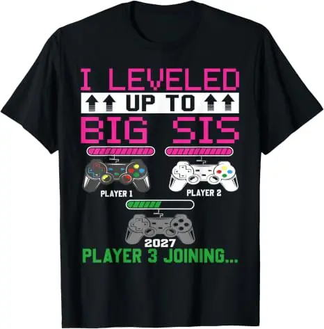 Leveled Up To Big Sister Again 2027 T-Shirt mit Aufschrift „Promoted To Big Sister“, Y2k Game Controller Gamer Saying Tee, Schwangerschaftsankündigung – Detail 10