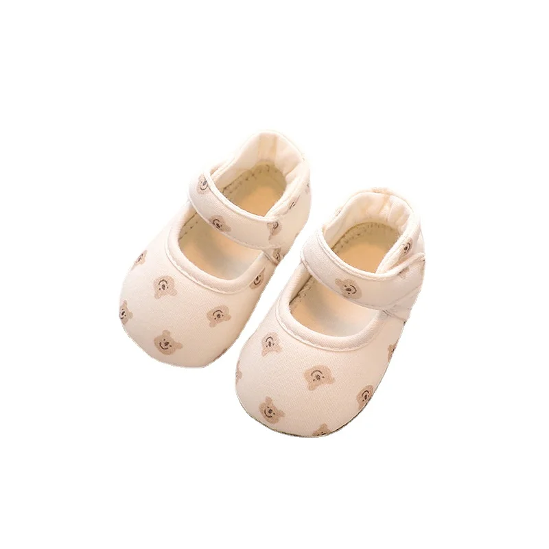 

Korean Cotton Knitted Fabric Baby Shoes Bear Printing First Walkers Infant Walking Shoes Sole Bottom Flats Babe Crib Shoes