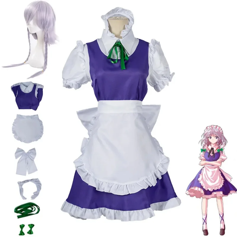 Anime Game Touhou Project Izayoi Sakuya Cosplay Costume Wig Servant Maid Dress Lolita Woman Sexy Kawaii Halloween Party Suit